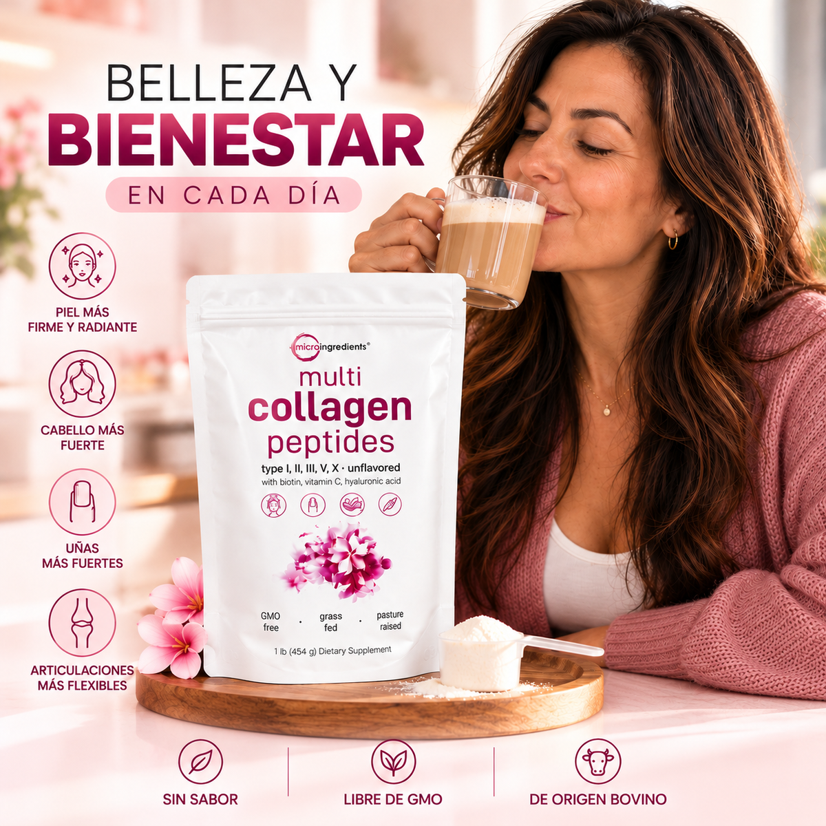 Multi Collagen Peptides-5 en 1 · Sin Sabor, Directo a tu Café