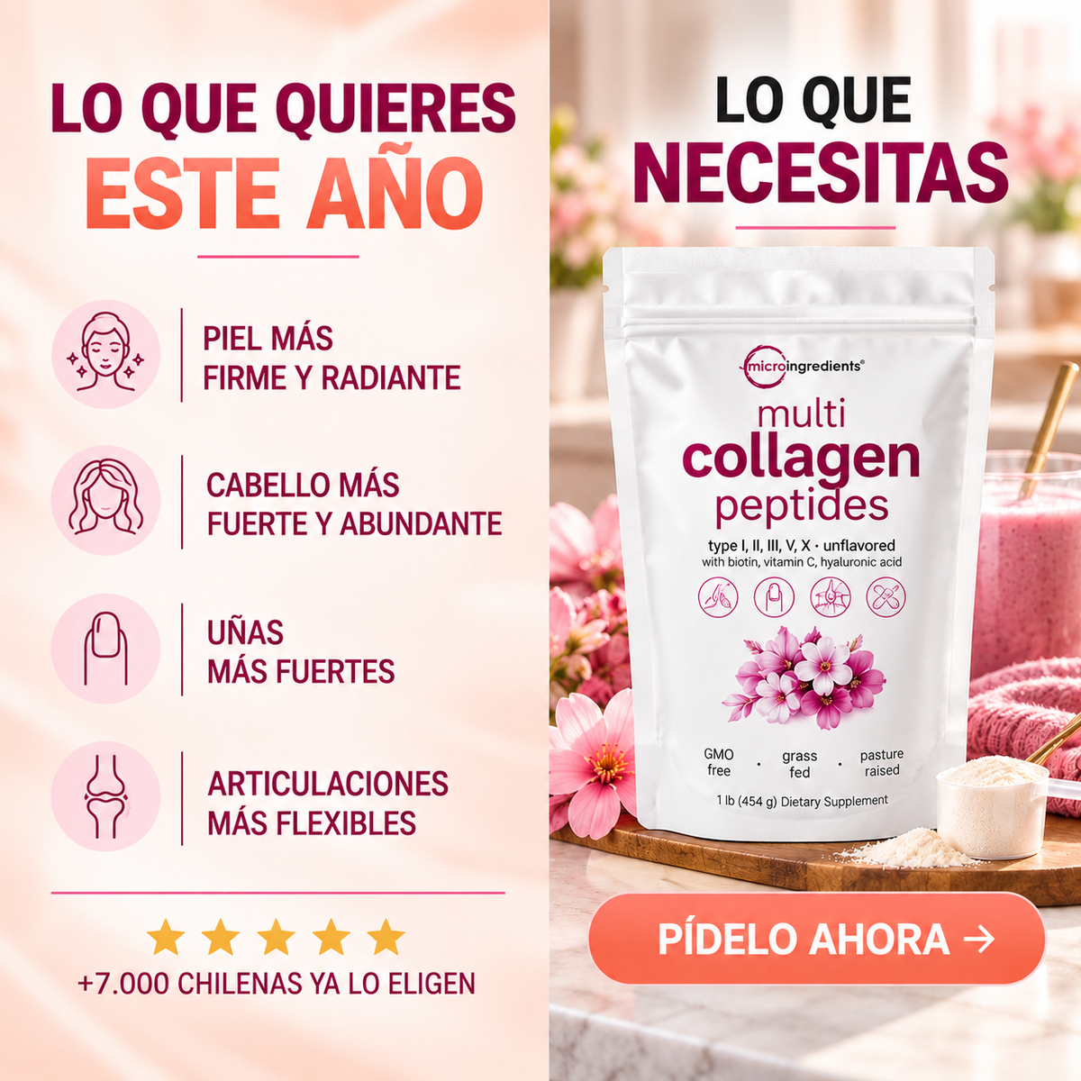 Multi Collagen Peptides-5 en 1 · Sin Sabor, Directo a tu Café
