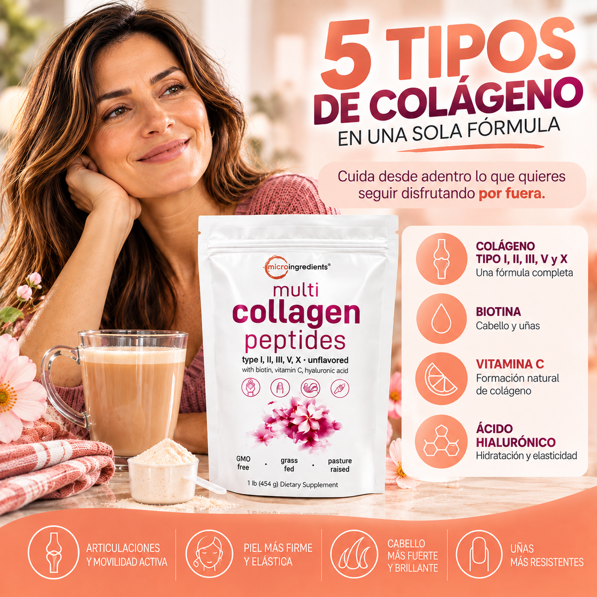 Multi Collagen Peptides-5 en 1 · Sin Sabor, Directo a tu Café