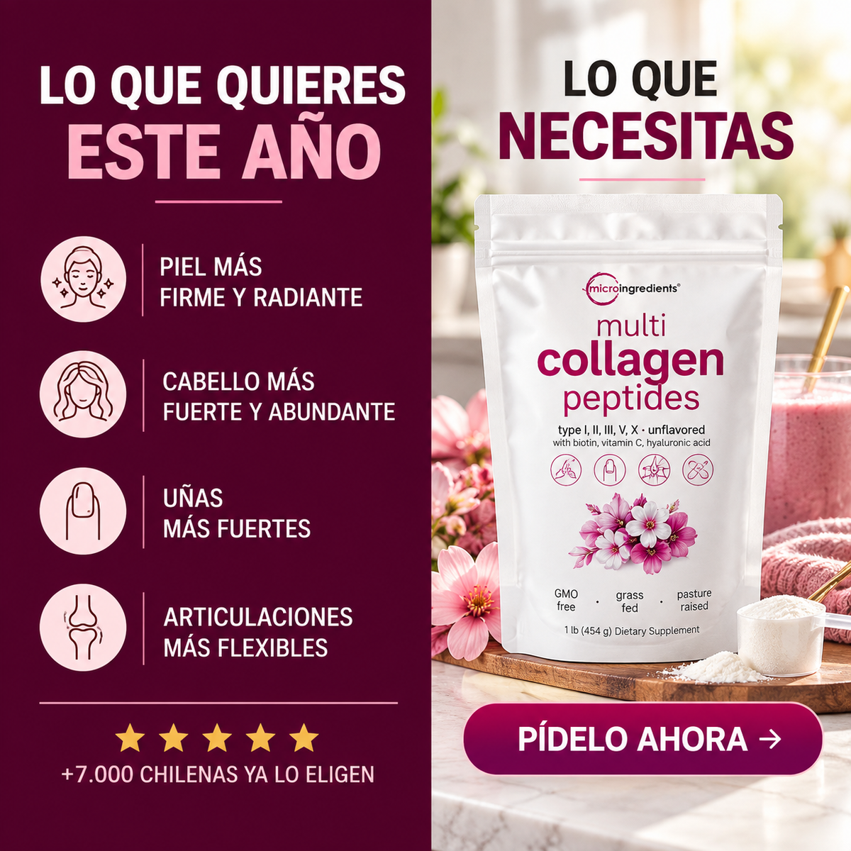 Multi Collagen Peptides-5 en 1 · Sin Sabor, Directo a tu Café